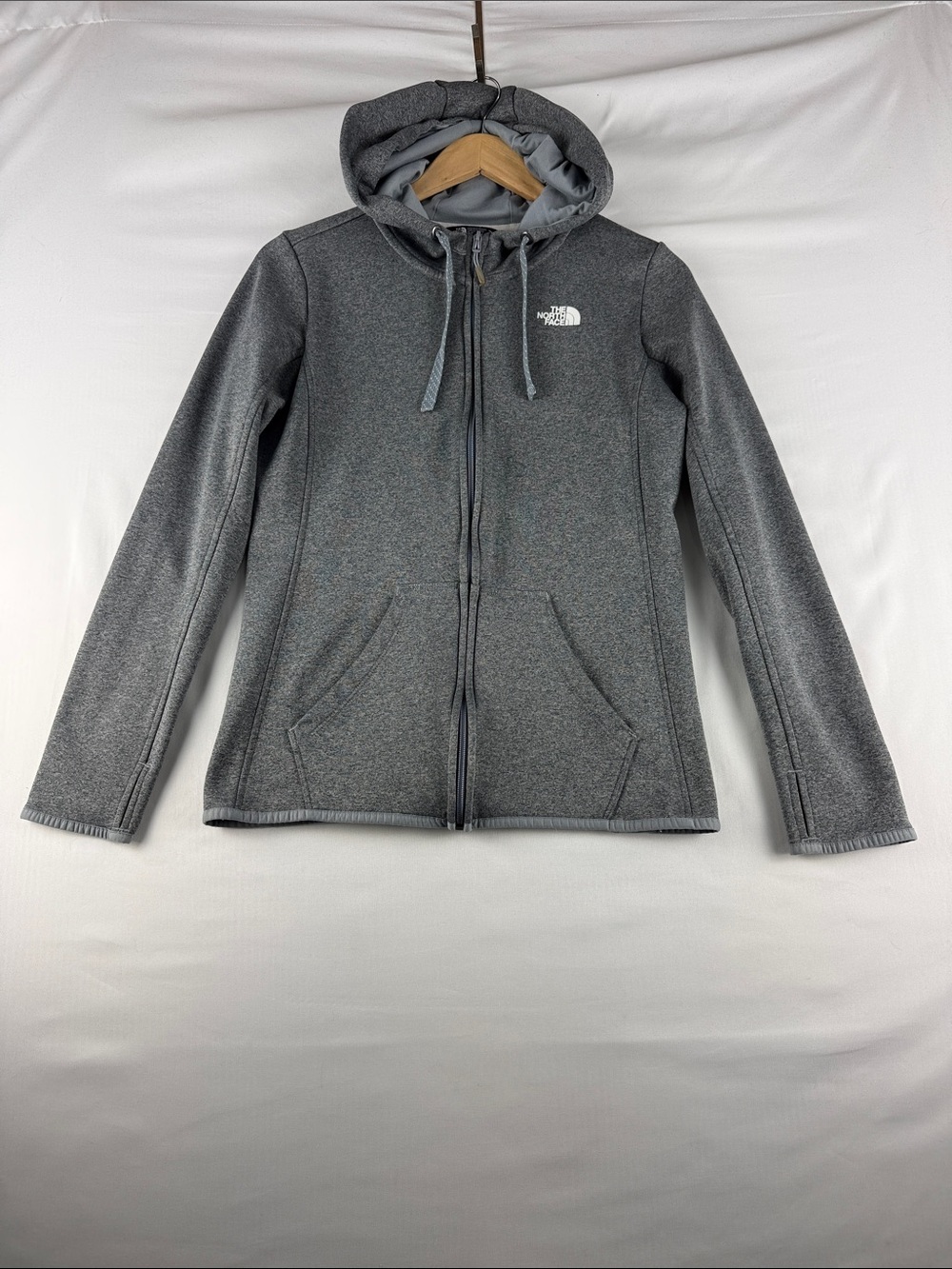 The North Face Gray Full Zip Hooded Sweater Jacket Women's Small Thumbholes
